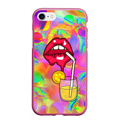Чехол iPhone 7/8 матовый Cocktail lips, цвет: 3D-малиновый