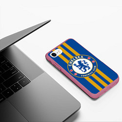 Чехол iPhone 7/8 матовый FC Chelsea: Gold Lines, цвет: 3D-малиновый — фото 2
