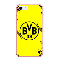 Чехол iPhone 7/8 матовый FC Borussia Dortmund: Yellow & Black, цвет: 3D-светло-розовый