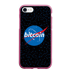 Чехол iPhone 7/8 матовый Bitcoin NASA, цвет: 3D-малиновый