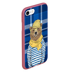 Чехол iPhone 7/8 матовый Медведь-хипстер, цвет: 3D-малиновый — фото 2