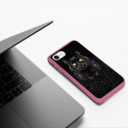 Чехол iPhone 7/8 матовый Чёрный котик, цвет: 3D-малиновый — фото 2