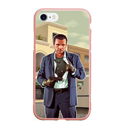 Чехол iPhone 7/8 матовый GTA V: Michael, цвет: 3D-светло-розовый