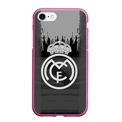 Чехол iPhone 7/8 матовый FC Real Madrid: Grey Abstract, цвет: 3D-малиновый