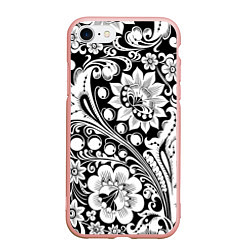 Чехол iPhone 7/8 матовый Хохлома черно-белая, цвет: 3D-светло-розовый