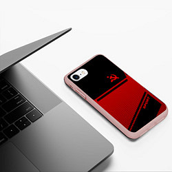 Чехол iPhone 7/8 матовый USSR: Black Sport, цвет: 3D-светло-розовый — фото 2