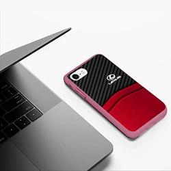 Чехол iPhone 7/8 матовый Lexus: Red Carbon, цвет: 3D-малиновый — фото 2