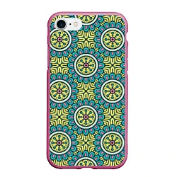 Чехол iPhone 7/8 матовый Хризантемы: бирюзовый узор, цвет: 3D-малиновый