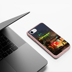 Чехол iPhone 7/8 матовый Cyberpunk 2077: Night City, цвет: 3D-светло-розовый — фото 2