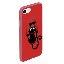 Чехол iPhone 7/8 матовый Черный кот, цвет: 3D-малиновый — фото 2