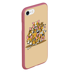 Чехол iPhone 7/8 матовый Игривые корги, цвет: 3D-малиновый — фото 2