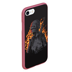 Чехол iPhone 7/8 матовый PUBG: Flame Soldier, цвет: 3D-малиновый — фото 2