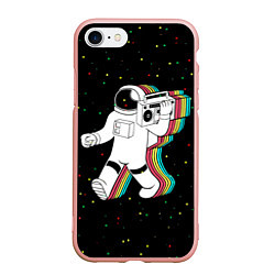 Чехол iPhone 7/8 матовый Космонавт с магнитофоном, цвет: 3D-светло-розовый