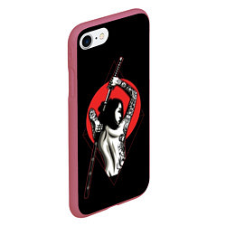 Чехол iPhone 7/8 матовый Девушка с мечом, цвет: 3D-малиновый — фото 2