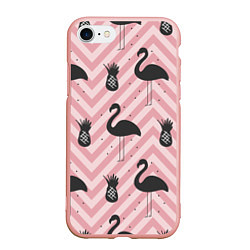 Чехол iPhone 7/8 матовый Черный фламинго арт, цвет: 3D-светло-розовый