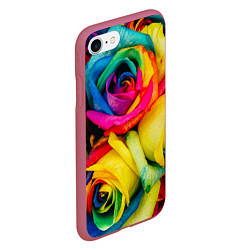 Чехол iPhone 7/8 матовый Разноцветные розы, цвет: 3D-малиновый — фото 2