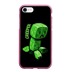 Чехол iPhone 7/8 матовый MINECRAFT CREEPER, цвет: 3D-малиновый