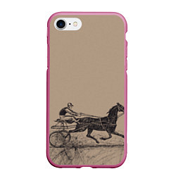 Чехол iPhone 7/8 матовый Лошадь с колесницей, цвет: 3D-малиновый
