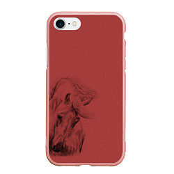 Чехол iPhone 7/8 матовый Конь на красном фоне, цвет: 3D-светло-розовый
