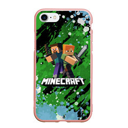 Чехол iPhone 7/8 матовый Minecraft Майнкрафт, цвет: 3D-светло-розовый