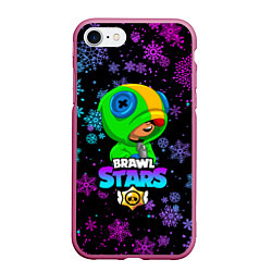 Чехол iPhone 7/8 матовый BRAWL STARS НОВОГОДНИЙ, цвет: 3D-малиновый
