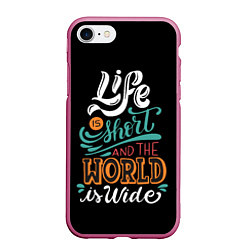 Чехол iPhone 7/8 матовый Жизнь коротка, а мир безумен, цвет: 3D-малиновый