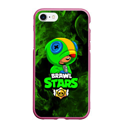 Чехол iPhone 7/8 матовый BRAWL STARS LEON, цвет: 3D-малиновый