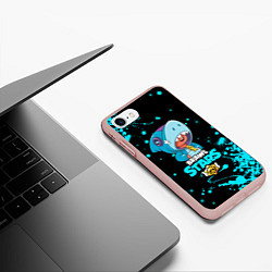 Чехол iPhone 7/8 матовый BRAWL STARS LEON SHARK, цвет: 3D-светло-розовый — фото 2