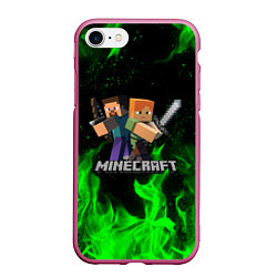 Чехол iPhone 7/8 матовый MINECRAFT, цвет: 3D-малиновый