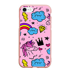 Чехол iPhone 7/8 матовый Единороги, цвет: 3D-светло-розовый