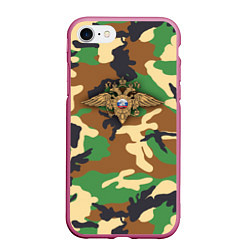 Чехол iPhone 7/8 матовый Камуфляж с гербом МВД, цвет: 3D-малиновый