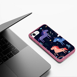 Чехол iPhone 7/8 матовый ЕДИНОРОЖКИ, цвет: 3D-малиновый — фото 2