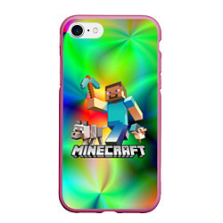 Чехол iPhone 7/8 матовый MINECRAFT, цвет: 3D-малиновый