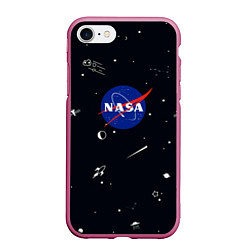 Чехол iPhone 7/8 матовый NASA, цвет: 3D-малиновый