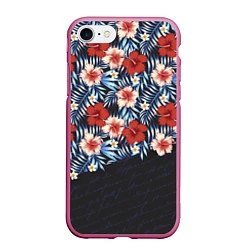Чехол iPhone 7/8 матовый Flowers with inscriptions, цвет: 3D-малиновый