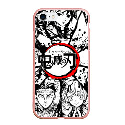 Чехол iPhone 7/8 матовый Kimetsu no yaiba чернобелый аниме коллаж, цвет: 3D-светло-розовый