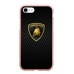 Чехол iPhone 7/8 матовый Lamborghini logo n carbone, цвет: 3D-светло-розовый