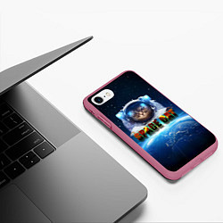 Чехол iPhone 7/8 матовый Космический кот, цвет: 3D-малиновый — фото 2