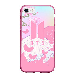 Чехол iPhone 7/8 матовый BTS, цвет: 3D-малиновый