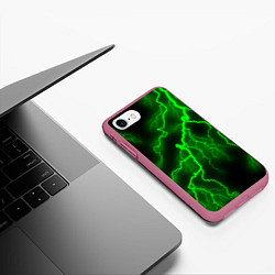 Чехол iPhone 7/8 матовый МОЛНИЯ GREEN NEON, цвет: 3D-малиновый — фото 2