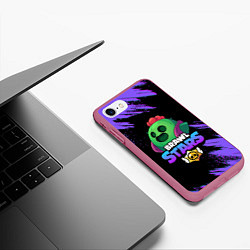 Чехол iPhone 7/8 матовый Brawl Stars SPIKE, цвет: 3D-малиновый — фото 2