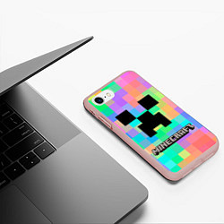 Чехол iPhone 7/8 матовый Minecraft, цвет: 3D-светло-розовый — фото 2