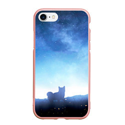 Чехол iPhone 7/8 матовый Силуэт корги ночь космос дымка, цвет: 3D-светло-розовый
