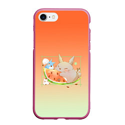 Чехол iPhone 7/8 матовый Семейство Тоторо ест арбуз, цвет: 3D-малиновый
