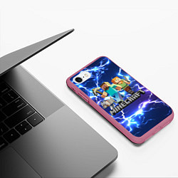Чехол iPhone 7/8 матовый MINECRAFT МАЙНКРАФТ цвета 3D-малиновый — фото 2