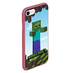 Чехол iPhone 7/8 матовый Minecraft, цвет: 3D-малиновый — фото 2