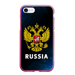 Чехол iPhone 7/8 матовый RUSSIA РОССИЯ, цвет: 3D-малиновый