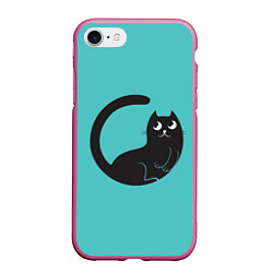 Чехол iPhone 7/8 матовый Чёрный котя, цвет: 3D-малиновый