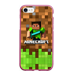 Чехол iPhone 7/8 матовый Minecraft logo heroes, цвет: 3D-малиновый