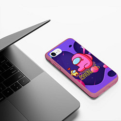 Чехол iPhone 7/8 матовый Among Us Love, цвет: 3D-малиновый — фото 2
